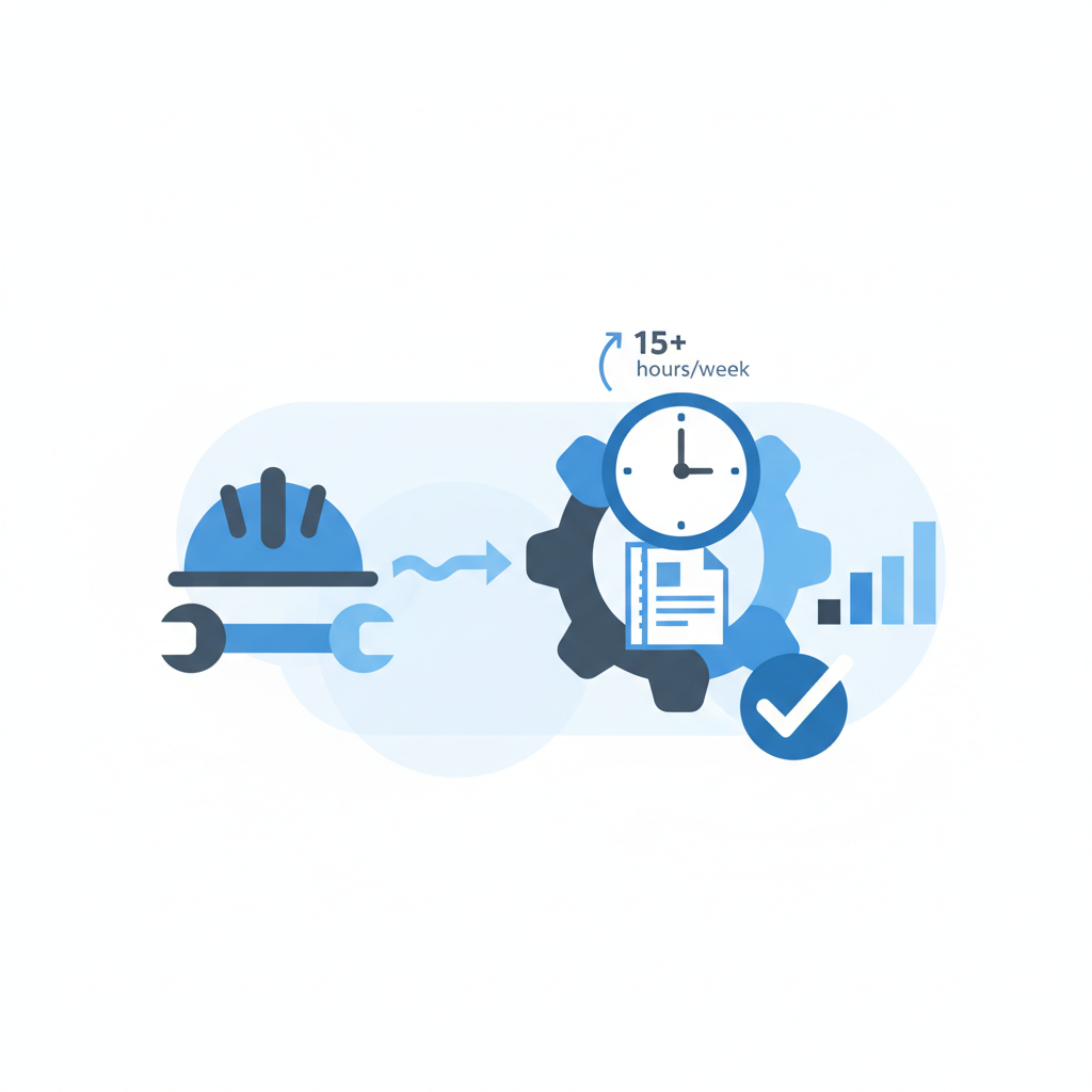 A flowchart showing four icons in a sequence.